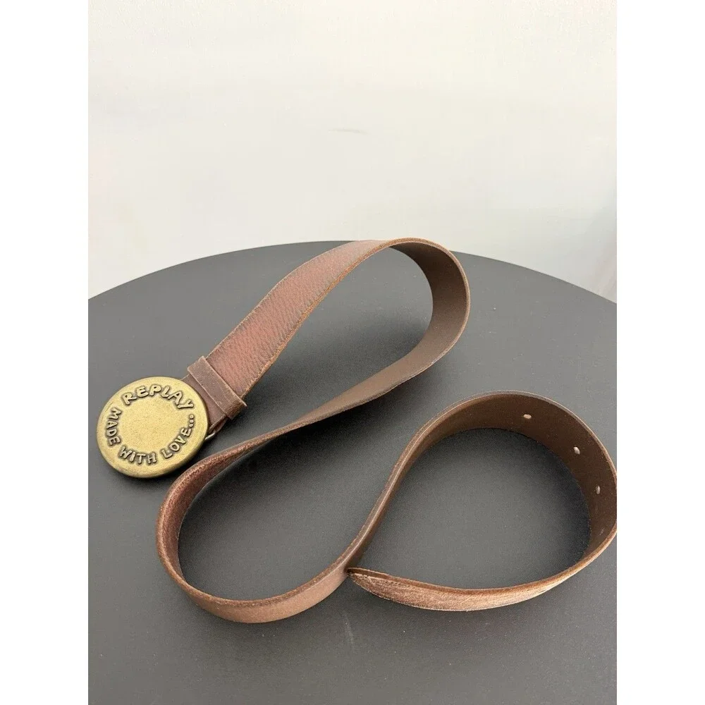 American Eagle Outfitters Women’s Brown Leather Belt Small Replay With Love Buck - Picture 10 of 13
